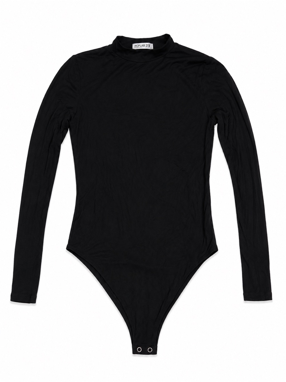 POPULAR 21 Black Long-Sleeve Bodysuit with Mock Neck